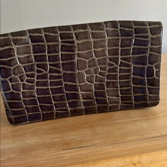 Murval Brown Crocodile-Embossed Clutch - Picture 5 of 5